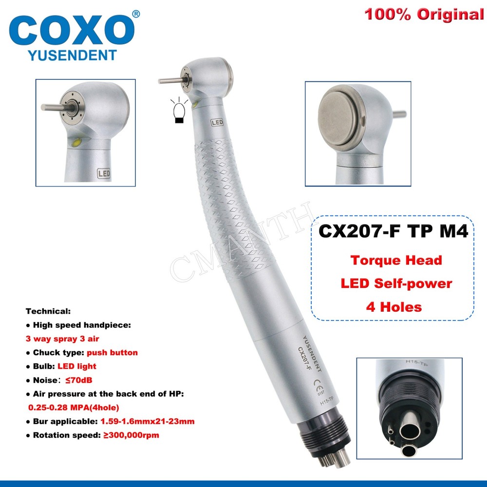 US COXO CX207-F Dental LED High Speed Handpiece Self-power Air Turbine 2/4 Holes