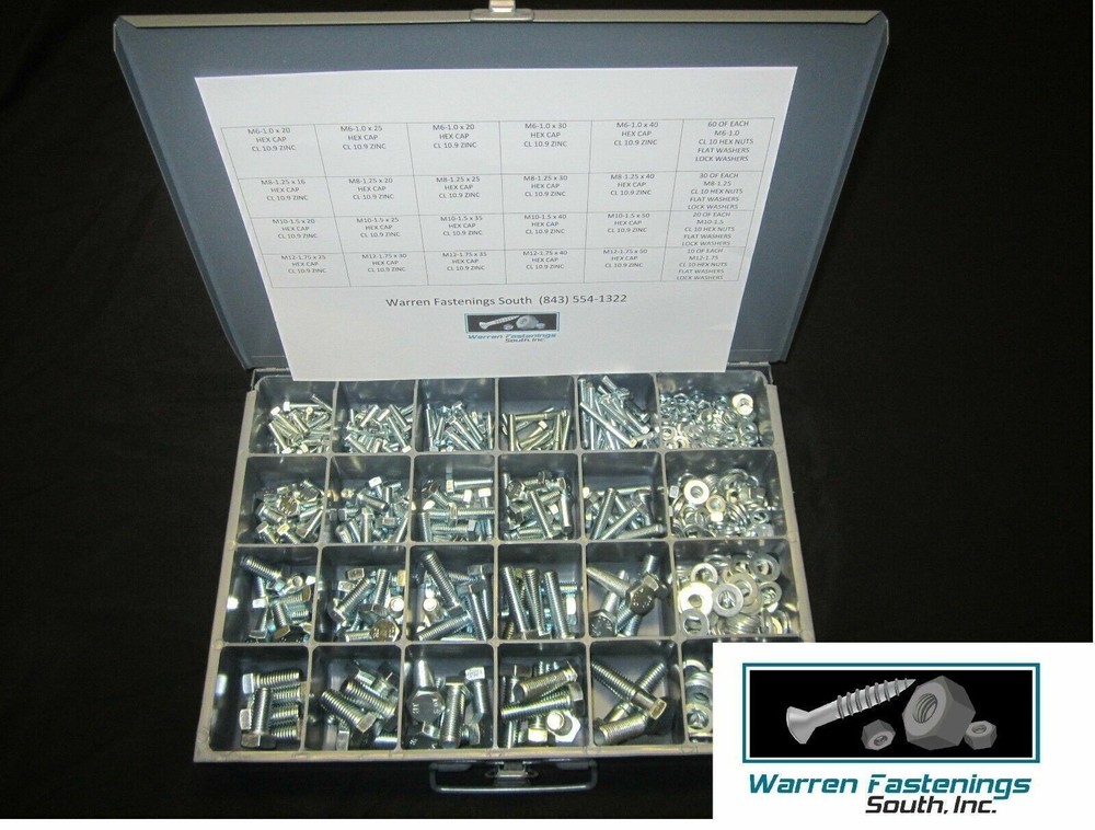 1148 PCS 10.9 Metric & Grade 8 Hex Bolt, Nut & Washer Assortment