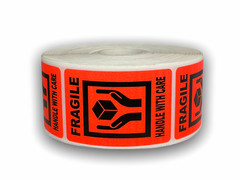 2×3, FRAGILE (Hands holding box icon), 500 labels per roll, 1-60 Rolls