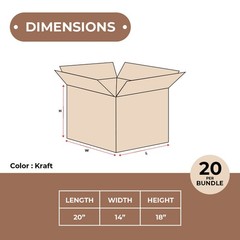 20 x 14 x 18″ Corrugated Boxes ECT-32 Brown Shipping/Moving Boxes 20/Bundle