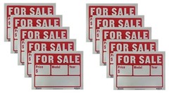 FOR SALE Sign 9x12in Weatherproof Plastic Sell Cars Boats Auto Trucks 10 packs