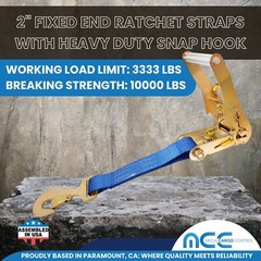USA Heavy Duty 2″ Fixed Short End Strap w/ Flat Snap Hook for Auto Hauler Towing