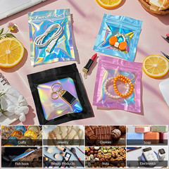 100 Pack Holographic Packaging Resealable Bags for Small Business -4 x 6 Inch Po