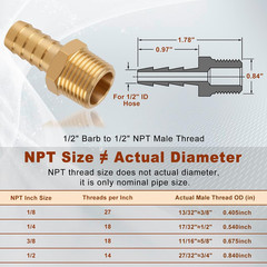 5pcs Brass Hose Barb Fittings 1/2 Inch to 1/2 Inch NPT Male Thread Adapter Conne