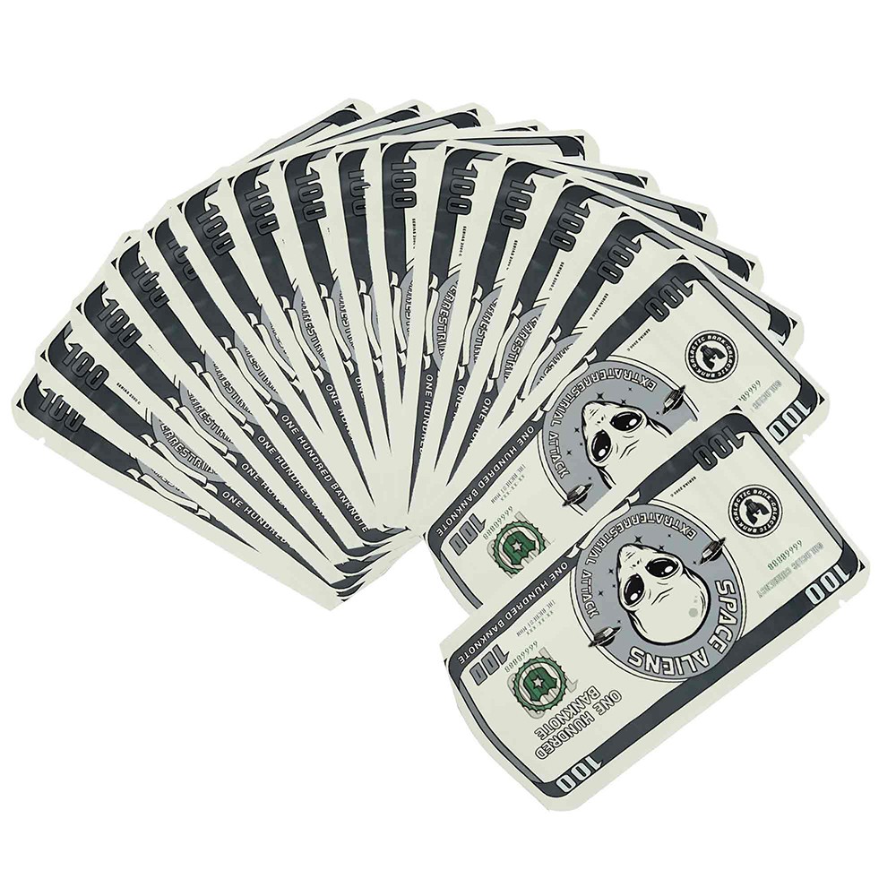 100pcs Money Printed Mylar Bags Eco-friendly Smell Proof Resealable 1g