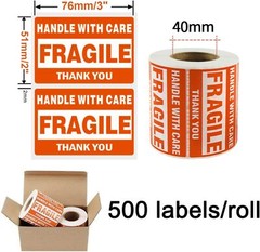2×3 3×5 Fragile Stickers 500/Roll “HANDLE WITH CARE THANK YOU” Warning Labels US