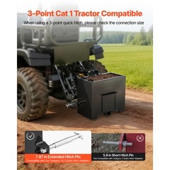 Uimoso Ballast Box 3 Point Hitch Category 1 Tractor 3.2ft³ Capacity 800lb Black