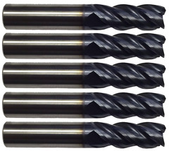 5 PCS 1/4″ 4 FLUTE VARIABLE HELIX CARBIDE END MILL – .015 RADIUS – TiALN