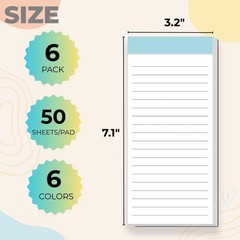 6 Pack Magnetic Notepads for Fridge Grocery List Pad 50 Sheets per Note Pad New