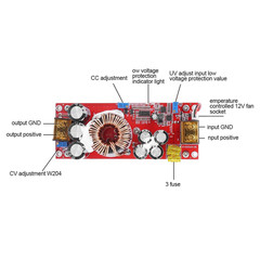1500W DC-DC Boost Converter 10-60V to 12-97V Step up Voltage Regulator