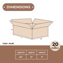 48 x 12 x 6″ Long Corrugated Boxes, ECT-32 Brown Shipping/Moving Boxes 20 Boxes