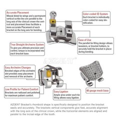 AZDENT Orthodontic Dental Brackets Braces Mini Standard Roth MBT.022/.018 Hooks