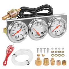 3 in1 52mm 2″ Chrome Car Triple Gauge Set Kit Water Temp Oil Pressure Volt Meter