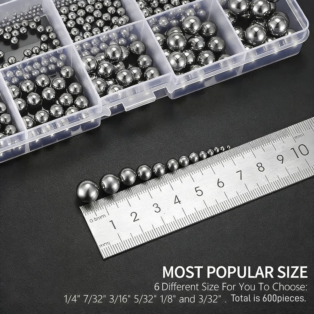 600 Pcs Metric Precision Steel Bearing Balls Assorted Stainless Steel loose Bicy