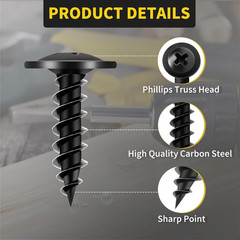 Wood Screws 3/4 Inch 125 PCS Premium Phillips Truss Head Black Wood Scr