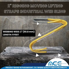 2″ x 3 /6 / 9ft 2 Ply Polyester Flat Eye Lifting Sling Strap Web Sling 6200 lbs