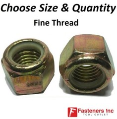 Fine Grade 8 Nylon Insert Lock Nuts Nylock Yellow Zinc Plated (Choose Size &Qty)