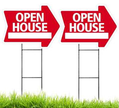 Large(18″x24″) Open House – RED – Arrow Shaped Sign Kit with Stands – 2 Pack