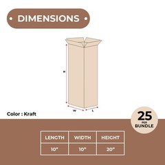 25 10x10x20″ Cardboard Packing Mailing Tall Long Shipping Corrugated Box Cartons