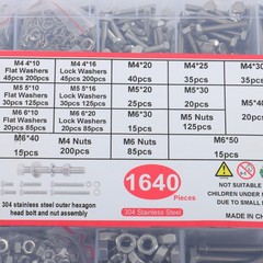 1640Pcs M4 M5 M6 Bolts and Nuts Assortment Kit Grade 8.8 Alloy Steel Hex Screws