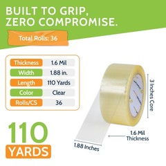 36 Rolls 2″ x 110 Yards (330 ft) Carton Sealing Packaging Packing Tape 1.6 Mil
