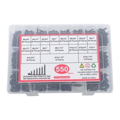 550Pcs 304 Stainless Black Wood Screws, Phillips Pan Head Assortment