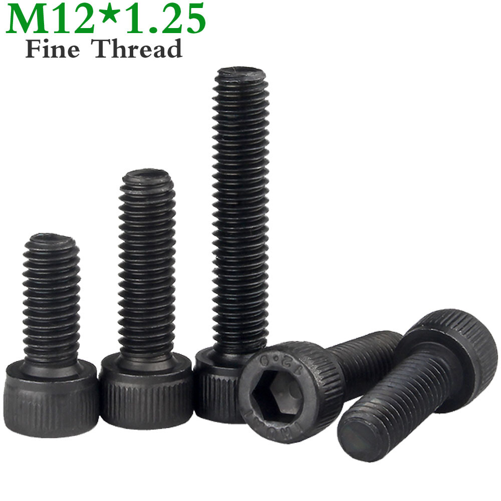 M12 1.25 Fine Thread Grade 12.9 Hex Socket Head Cap Screw Allen Bolt Black Oxide