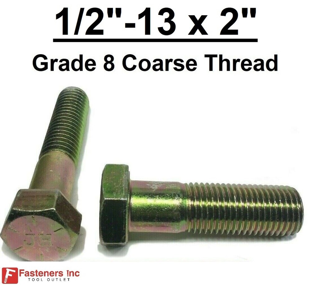 1/2-13 x 2″ (PT) Hex Bolt Yellow Zinc Plated Grade 8 Cap Screw Coarse Thread