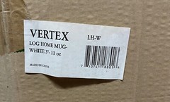 Set of 6 VERTEX CHINA Log Home Mug White 3”, 11 oz, LH-W