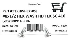 (100) #8 x 1/2 Stainless Steel Hex Washer Head Self Drilling Tapping TEK Screws