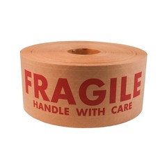 10 Rolls, Wolverine Fragile Printed Kraft Gummed Tape, 2.75″ x 450′, 5.5 Mil