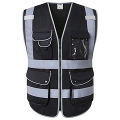 JKSafety 9 Pockets High Visibility Black Safety Vest for Men and Women, Hi-Vi…