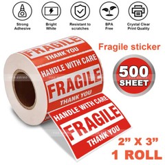 2000 Fragile Stickers 2×3 Handle with Care Thank You Warning Labels Mailing US