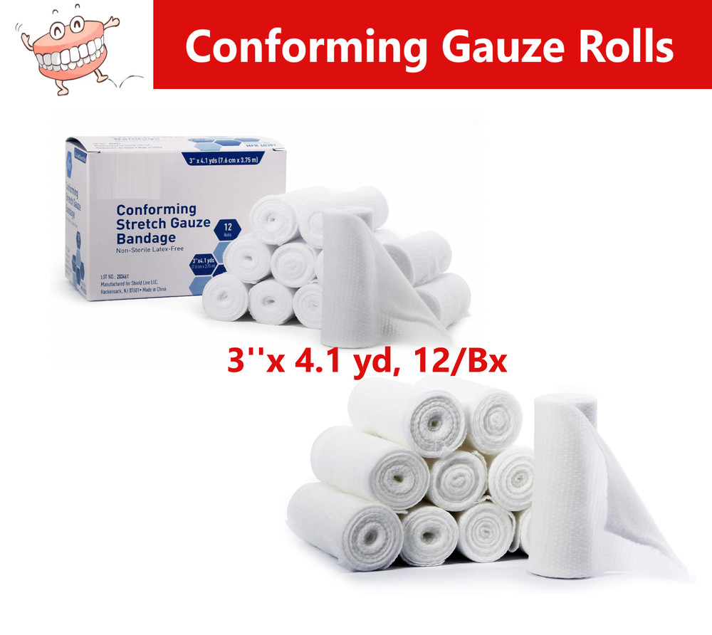 AMGoods 100% Cotton Stretch Gauze Bandage Roll 12 Rolls 3” x 4.1 Yds Latex Free