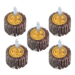 Aluminum Oxide Shank Mounted Flap Wheels, 1-1/2″ x 1″ x 1/4″, 60 Grit – 5 Pack
