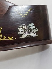 Vintage Desk Pen Card Holder Organizer Inlaid Mother of Pearl Teak Wood Vietnam