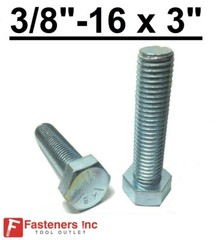 3/8-16 x 3″ Hex Tap Bolts Zinc Plated Grade 5 Cap Screw Full Thread (Choose Qty)