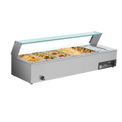 Uimoso Commercial Food Warmer with 6 Pans and Glass Shield for Buffet Use