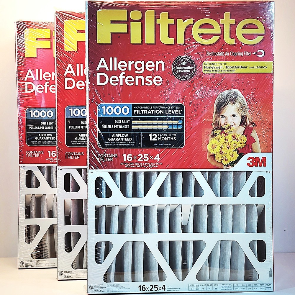 3M Filtrete 16x25x4 Air Filter, MPR 1000, MERV 11, Allergen Qty of 3