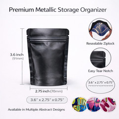 100 Pack 1g Mylar Bags Assorted Designs Smell Proof Resealable Zip Pouches