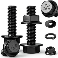 10 Set M8-1.25 x 20mm Flanged Hex Head M8-1.25×20mm (10 Sets), Black