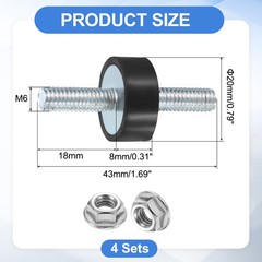 4Pcs M6 x 18mm Rubber Mounts 8 x 20mm Rubber Vibration Isolator with Nuts