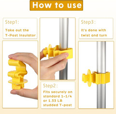 200-Pack T-Post Insulators, Short Wire Clips for 1.25/1.33 Posts, Yellow Std Fit