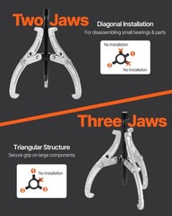 Gear Puller Set, 3 in/4 in/6 in/8 in 3 Jaw Bearing Puller with Reversible Jaws,