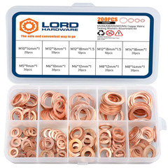 200pcs Copper Crush Washer Kit 9 Size Metric Sealing Oil Drain Plug Banjo M5-M14