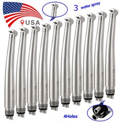 10x Dental High Speed Handpiece (Triple Water Spray) Push Button Turbine 4 Holes