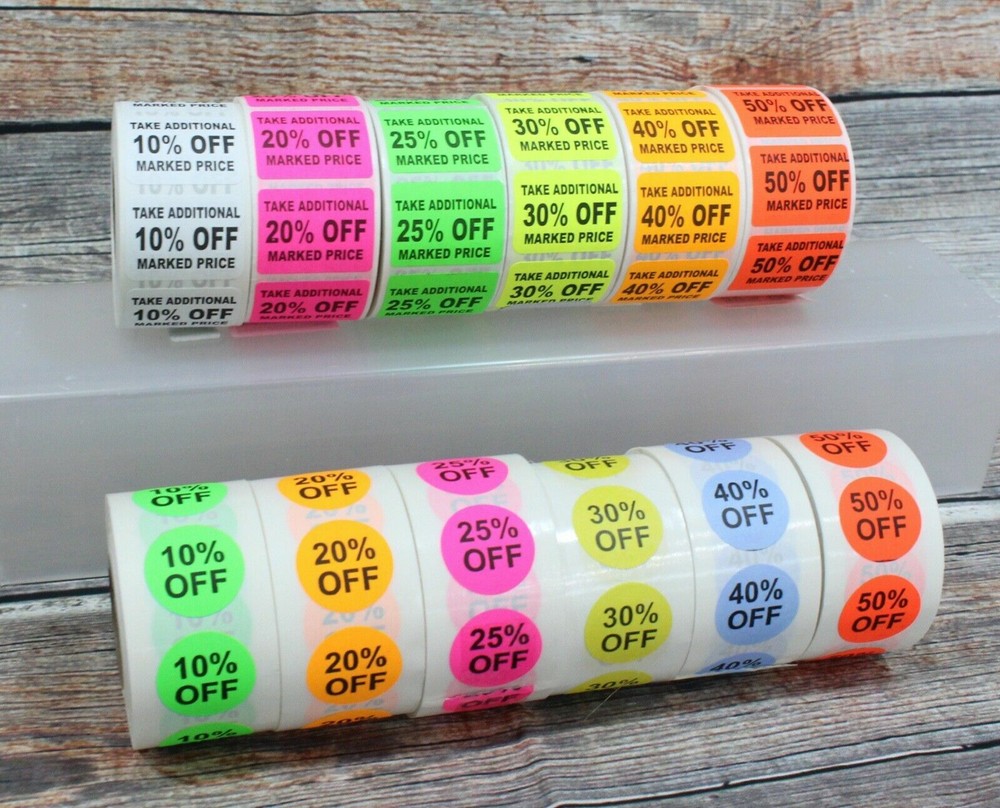 Percent Off Adhesive Sale Markdown Labels % OFF Stickers 500 Label/Roll 10 to 50