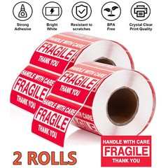 1000 Fragile Stickers 2×3 Handle With Care Thank You 500 / Roll Warning Labels