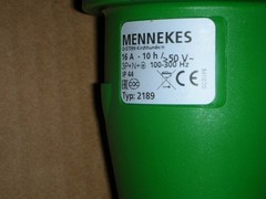 Mennekes Type 2189, D-57399, 100-300Hz, 50-500V 3P+N+G, 16A, 10H Const Mach Plug