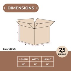 18 x 16 x 12″ Corrugated Boxes ECT-32 Brown Shipping/Moving Boxes 25/Bundle